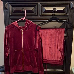 Burgundy Velour Hoodie and Pants Set